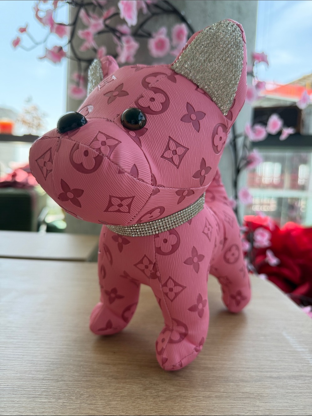 Luxury Pink Monogram Dog Decoration with Rhinestone Collar and Ears